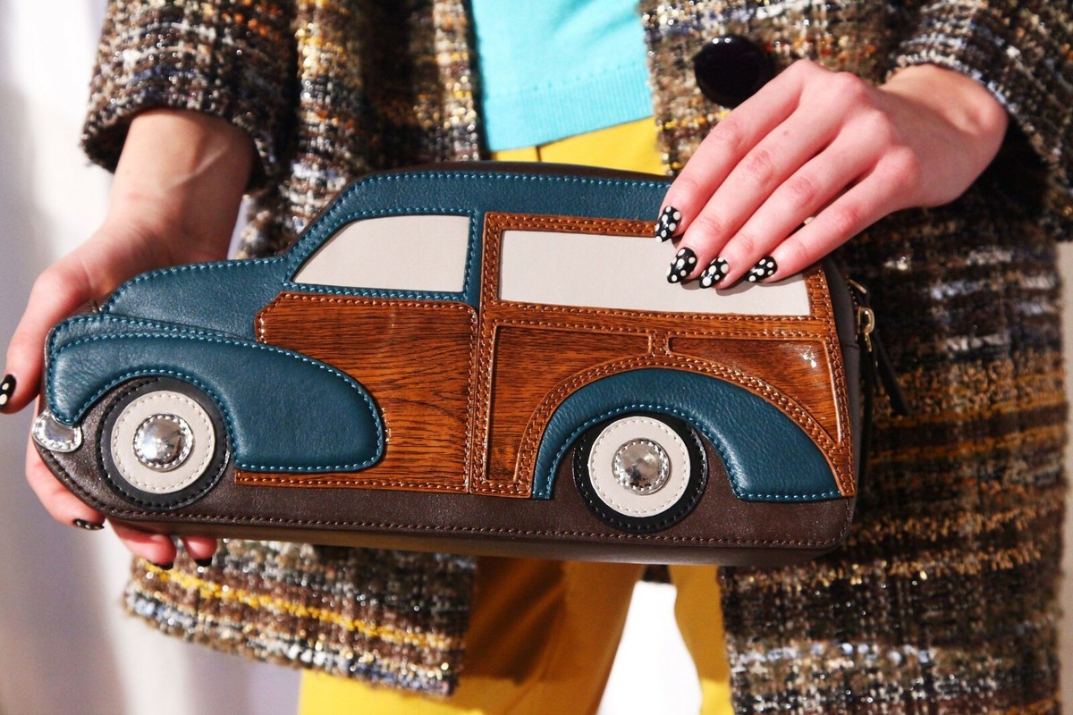 Kate Spade NY Roadtrip Knock On Wood Woody Wagon Car Leather Purse