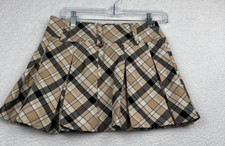 Pleated Beige Plaid Mini Skirt XS Schoolgirl Academia Clueless Preppy Goth 90's