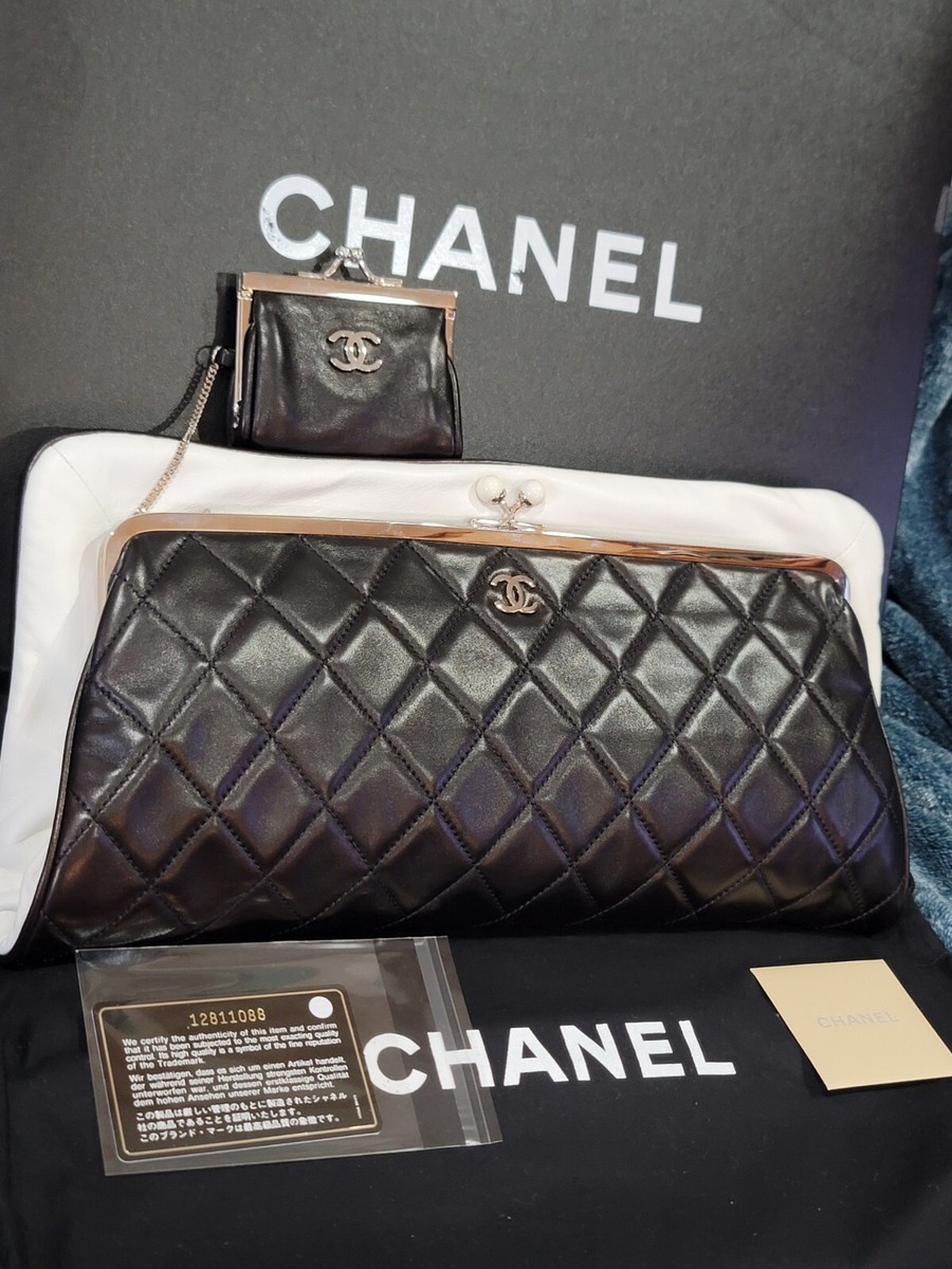 Chanel Pochette Leather Black White Bag sold with Coin Purse