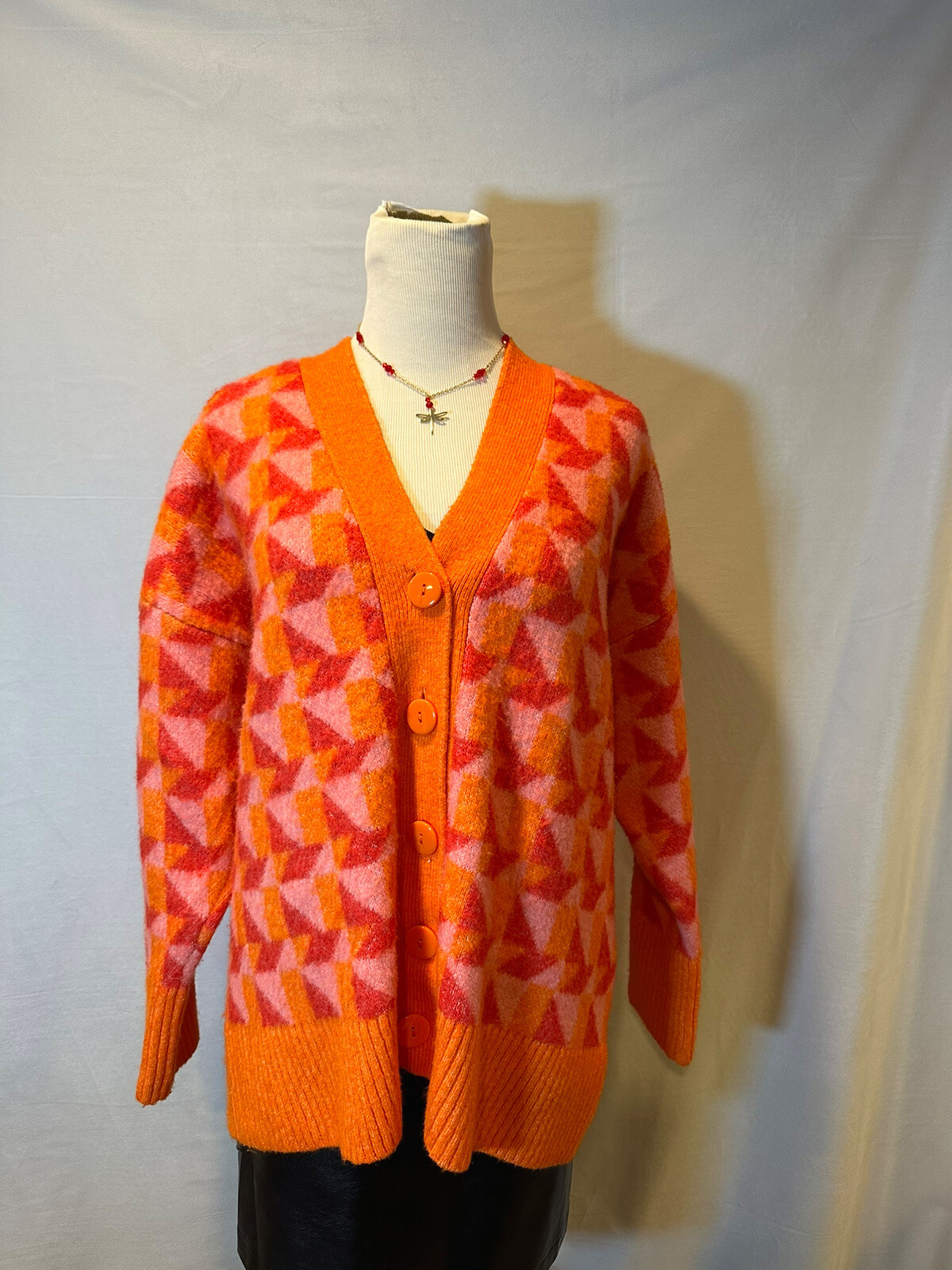 zara pink and orange cardigan