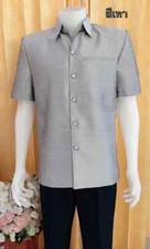 Men Shirt Cloth Thai Traditional Outfit Short Sleeve Uniform Top Summer Dress