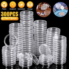 300X Cápsulas Redondas Transparentes Caja de Monedas Estuche de Plástico Contenedor de Almacenamiento 19mm ##