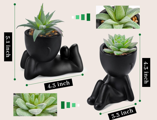 Set of 2 Fake Plants Artificial Succulent Plants for Office Desk Accessories Bla - Picture 3 of 12