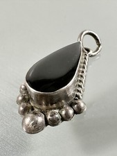 TAXCO 925 Sterling Silver Mexico Vintage Black Onyx TearDrop Shape Pendant