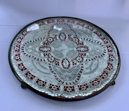 PAIRPOINT 2880 Ornate 12” Serving Table Tray With Etched Glass + Foil Antique - Picture 19 of 22