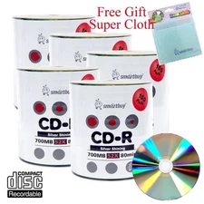 500 Pcs Smartbuy CD-R 52X 700MB Shiny Silver Blank Disc + FREE Micro Fiber Cloth