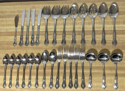 Vintage Rogers Co Stanley Roberts Stainless Flatware Precious Rose 29 Pc lot