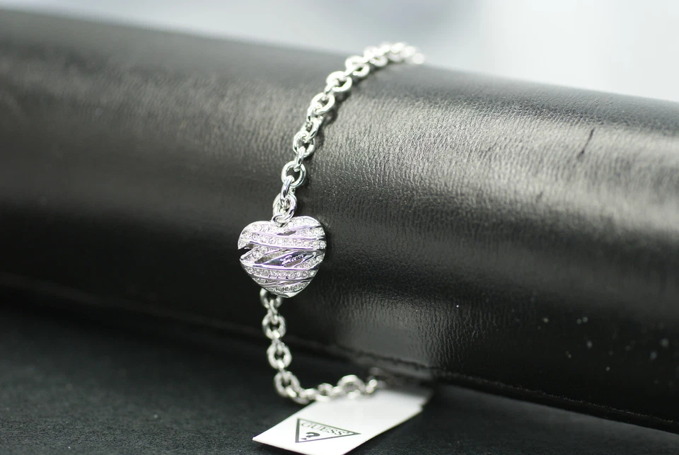 GUESS Damen Armband UBB21594 -s Armkette Herz Besatz weiß silberfarben NEU - Bild 4 von 4