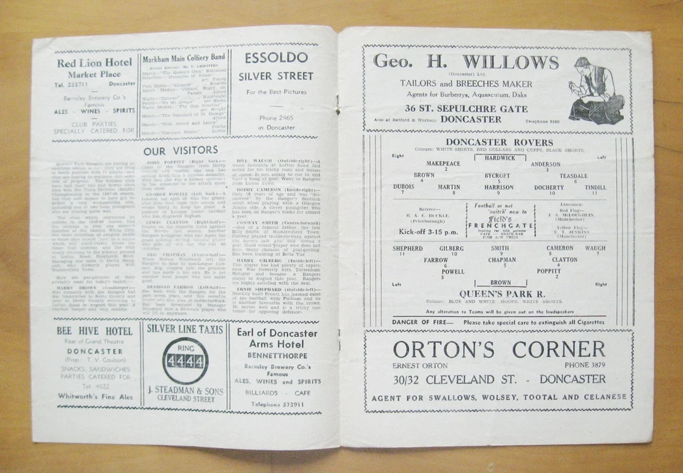 DONCASTER ROVERS v QUEENS PARK RANGERS QPR 1951/1952 *Good Condition Programme* - Image 2 of 2
