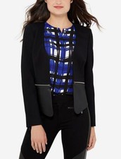 $160 - EVA LONGORIA Women's 'POWER PONTE' FAUX LEATHER Black JACKET / BLAZER - S