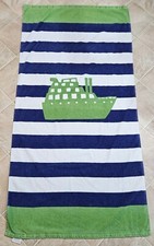 Pottery Barn Kids Classic Rugby Green Navy Blue Ship Boat Beach Towel Stripes