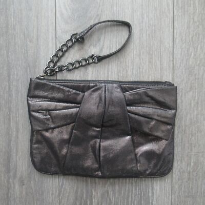 Express Bow Wristlet Clutch Handbag Women S Charcoal Metallic Purse Pouch Bag