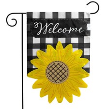 Sculpted Sunflower Summer Burlap Garden Flag Welcome 12.5" x 18" Briarwood Lane