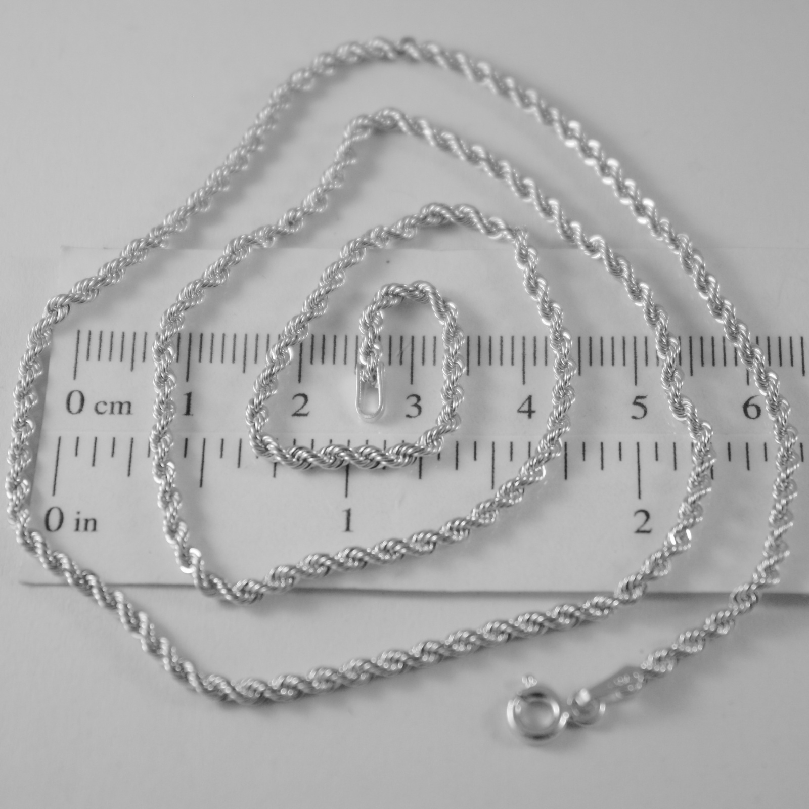 18K WHITE GOLD CHAIN NECKLACE BRAID ROPE LINK 23.62 INCHES, 2.2mm MADE
