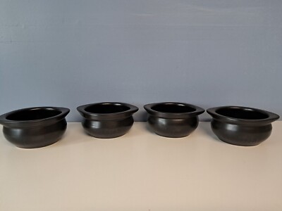 Lot Of 4 Crock Pot Ceramic French Souo Bowls Black Oven Safe, Dishwasher Safe