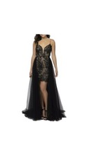 Terani Couture Black Floral Lace Hi-Low Prom Formal Dress Gown 8