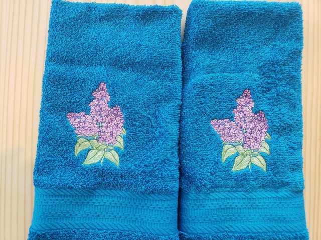 lilac patterned towels