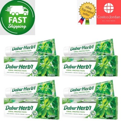 4 X Dabur Herbal Natural Oral Protection Basil FREE Toothbrush  FAST SHIPPING 