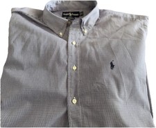 Ralph Lauren Yarmouth Button Down Shirt Blue White Check Polo Logo 16 1/2 34/35