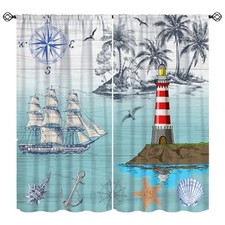Blue Ocean Beach Curtains, Rustic Nautical 20"W x 44"L Pack of 2 Sea-13