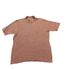 Distinctive New York Womens Silk Ribbed Knit Short Sleeve Mock Neck Top Small