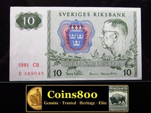 Sweden 10 Kronor 1981 UNC P52 Sveriges Riksbank Currency Money 1g9049