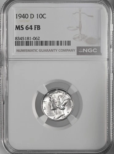 1940-D  10C  MERCURY SILVER DIME  "FULL BANDS"  NGC MS64 FB #8345181-062