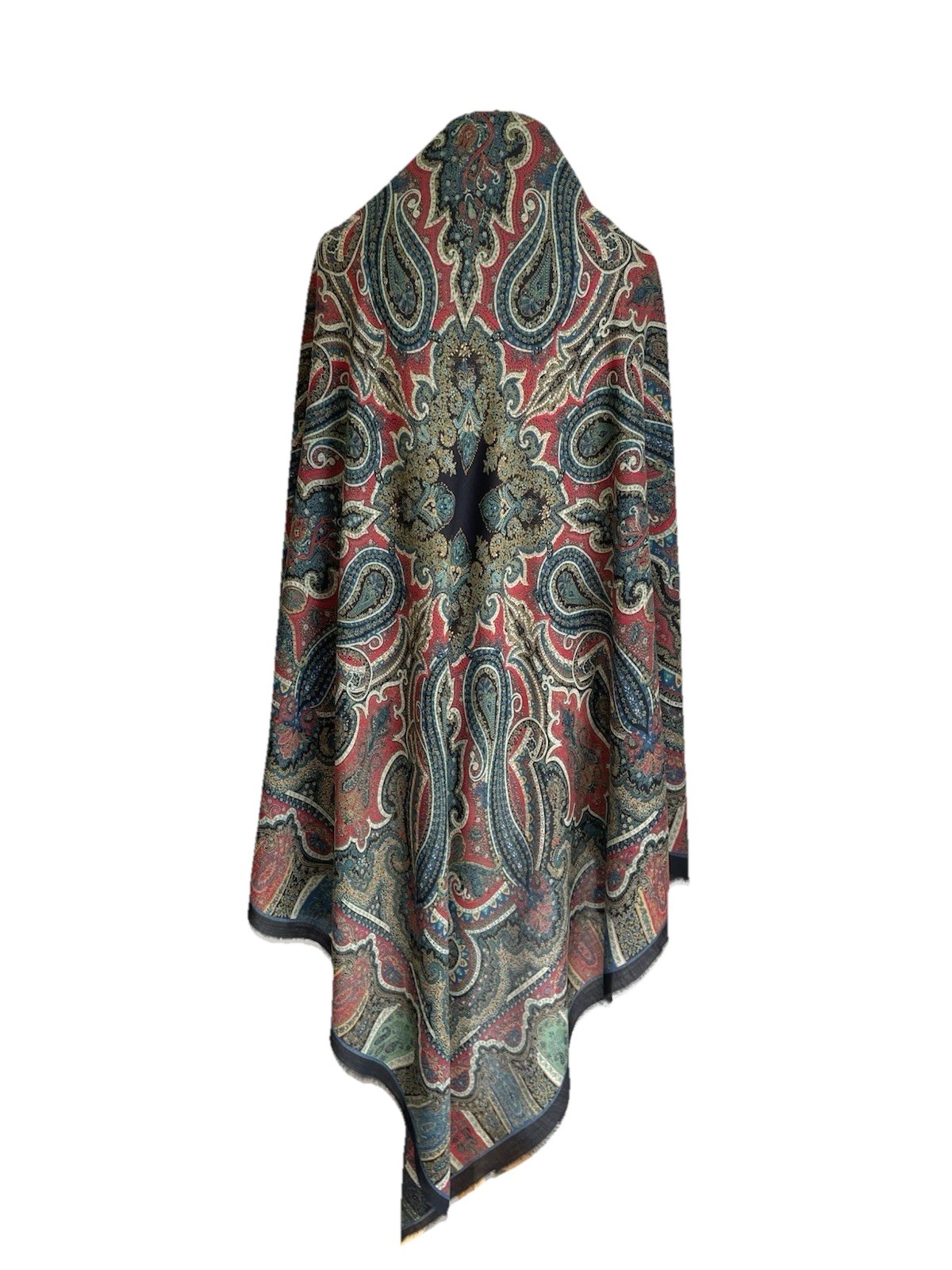 Christian Dior paisley silk scarf with fringe hem in red and blue