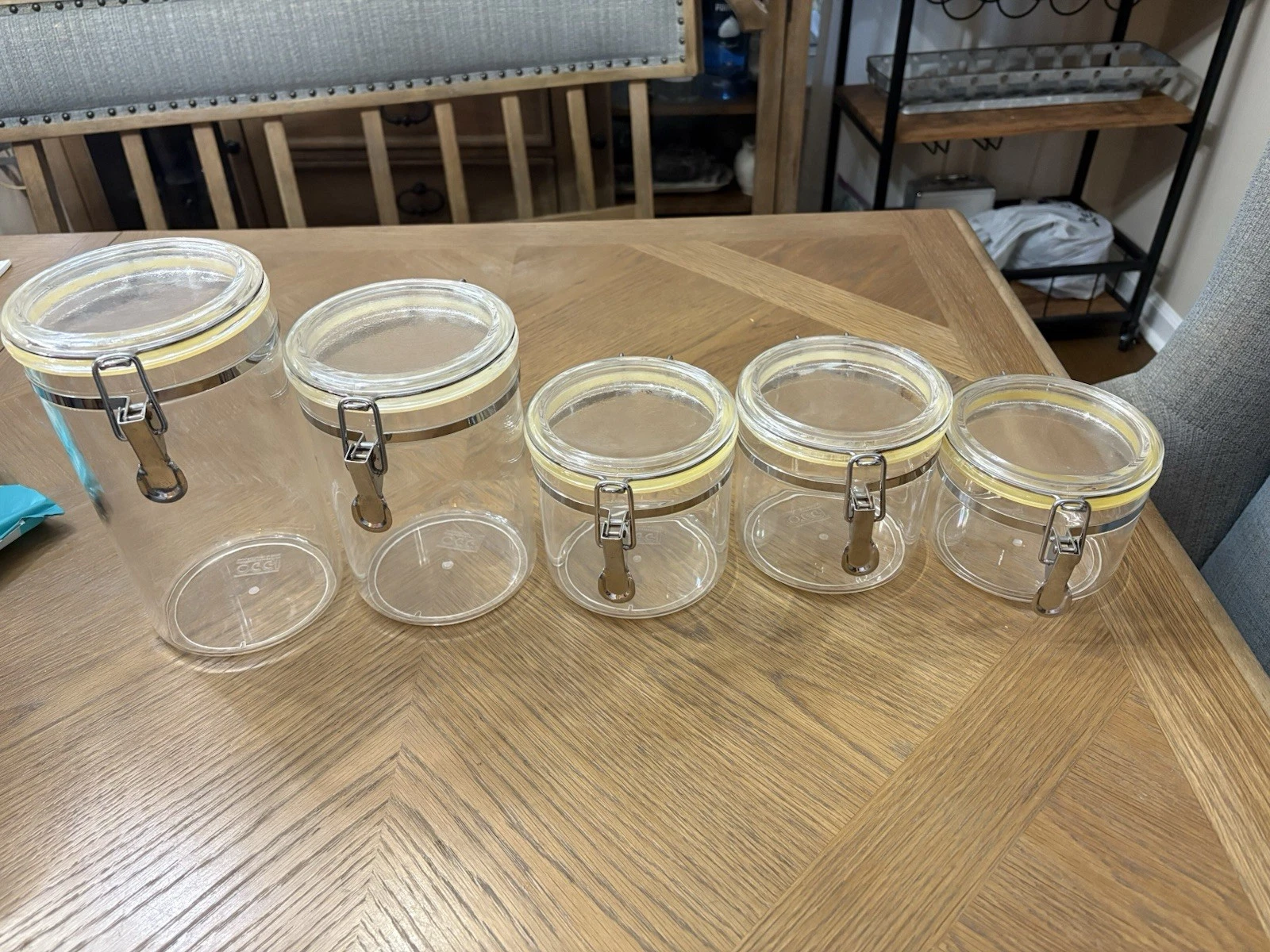 Oggi 5pc Clear Canister Set with Clamp Lids Airtight Containers in Sizes Ideal