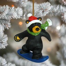 Big Sky Carvers Bearfoots Christmas Ornament Snowboarder Resin Black bear