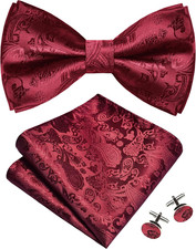 Mens Paisley Bow Tie Handkerchief Jacquard Woven Adjustable Pre-Tied Bowties Poc