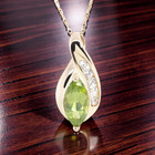 ESTATE SOLID 10K YELLOW GOLD MARQUISE CUT PERIDOT CZ PENDANT 18" NECKLACE #7803 — photo 1
