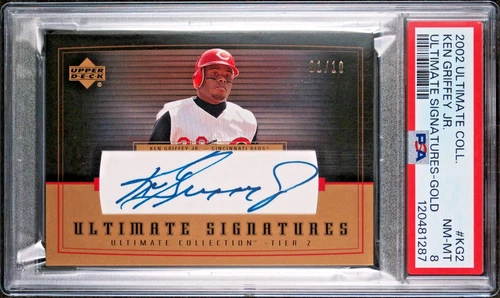 KEN GRIFFEY JR 2002 Ultimate Collection Signature Tier 2 Gold Auto #1/10 PSA 8