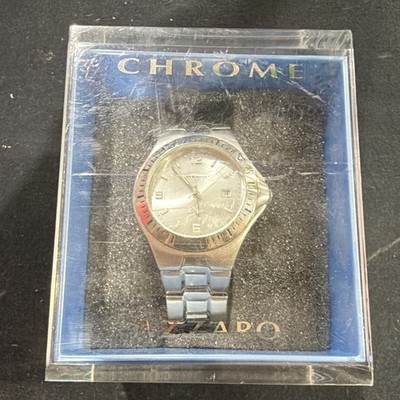 Azzaro Chrome Men Quartz Date Silver Dial Stainless Steel Bracelet Watch w/Box