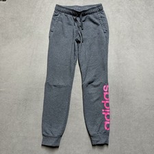 Adidas Joggers Womens Small Gray Essentials Linear Logo Sweatpants Tapered EUC
