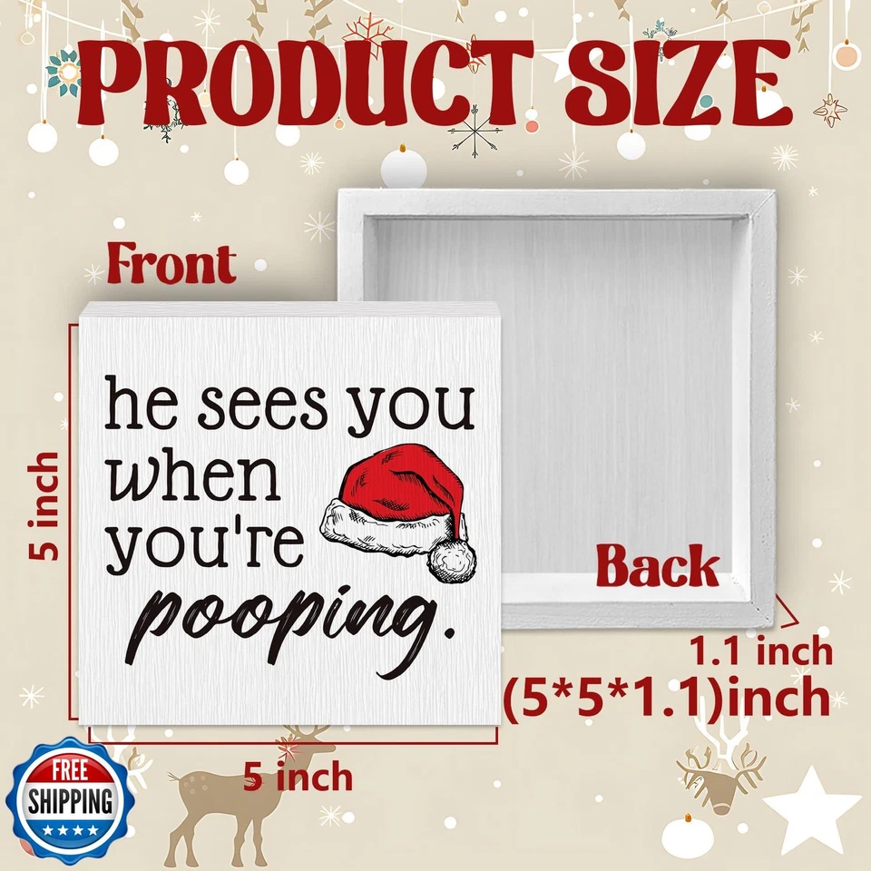 ANIANG Christmas Bathroom Decorations - Funny Christmas Decor, He Sees You Wh - Image 3 of 4