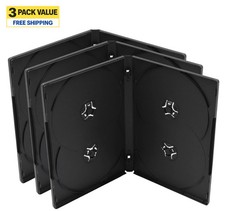3 Pack Standard Black DVD Replacement Movie Cases 14mm 4 Disc With Clear Sleeve