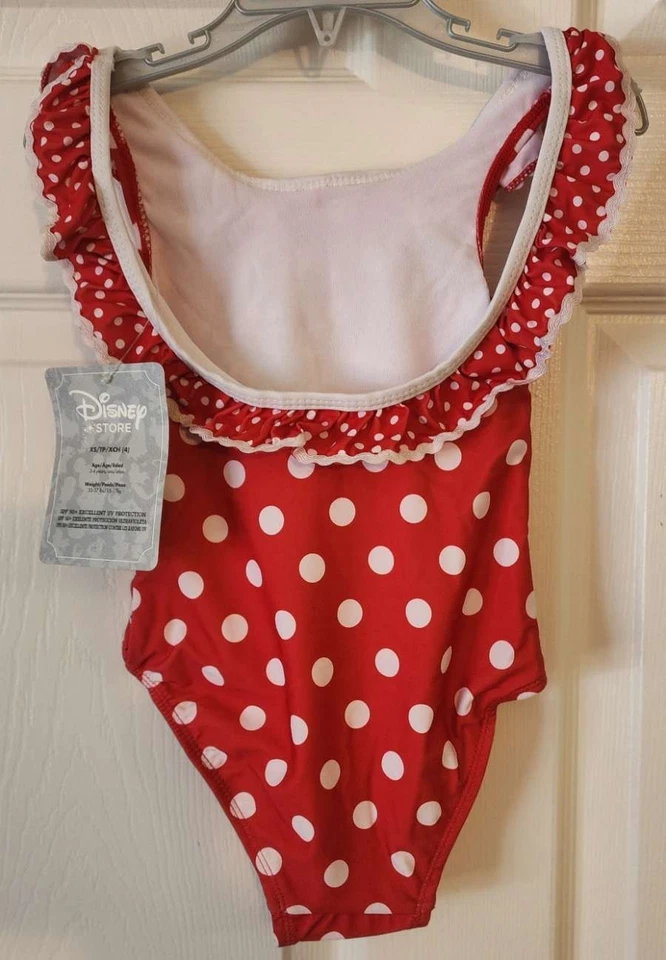 Nuevo con etiquetas Traje de baño rojo Minnie Mouse Disney Store niñas una pieza talla 4 Foto 2 de 4