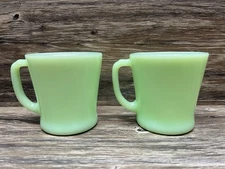 Vintage Fire King Jadeite D Ring Coffee Cup Mugs Set of 2 EUC 1948 & 1951 Mugs