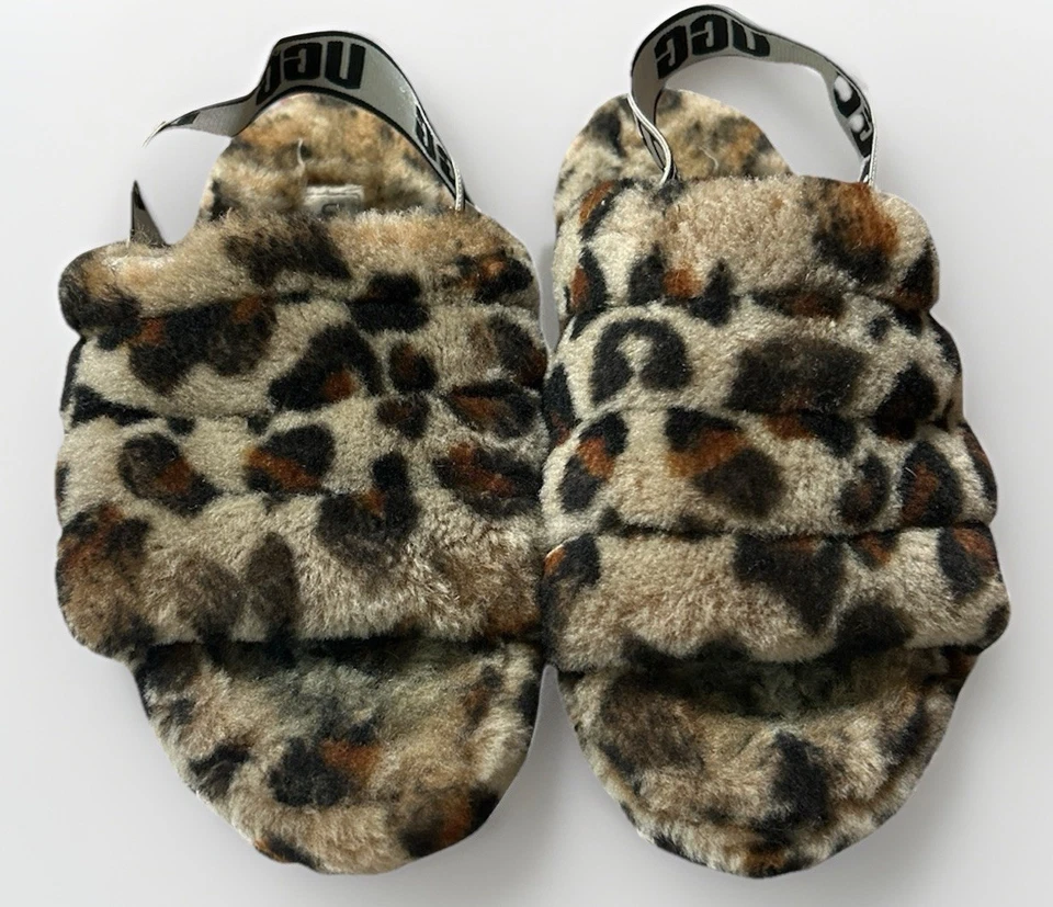UGG женщин размер 6 пух Yeah слайд леопард тапочки слинга сандалии логотип коричневый - Изображение 2 из 4