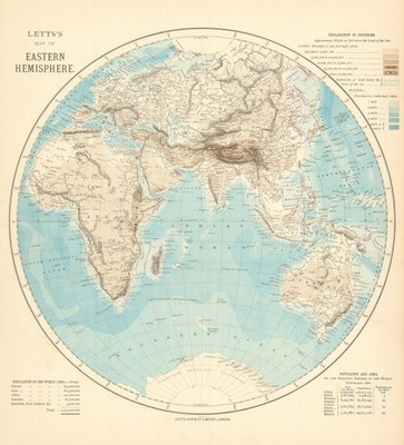 OSTHALBKUGEL Relief. Europa Afrika Asien Australien. LETTS 1892 alte Landkarte