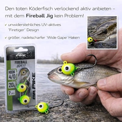 Quantum Mr. Pike Fireball Jighead firetiger 4/0 20 - 50 g 2 Stk Hecht Köderfisch