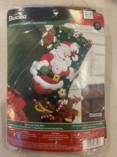 Bucilla Santa  Teddy Bear Christmas Sequin Felt Stocking Kit NIP 18  Retired
