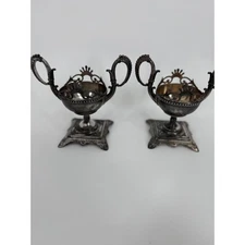 James W. Tufts 2467 2 Quadruple Ornate Victorian Sugar Bowl Pair Double Handle