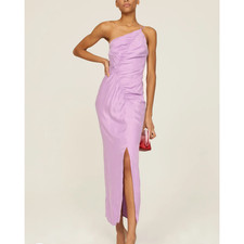 Suboo Purple One Shoulder Slip Maxi Dress SMALL Cocktail Designer Ruched $249