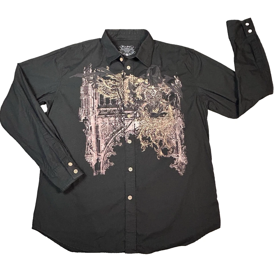 Brad Butter Shirt Mens 2XL Black Long Sleeve Graphic Gothic Grunge Biker Y2K - Image 3 of 4