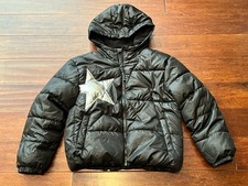 Old Navy Black Silver Boy Girls Large 10/12 Water Resistant Hoodie Puffer Jacket