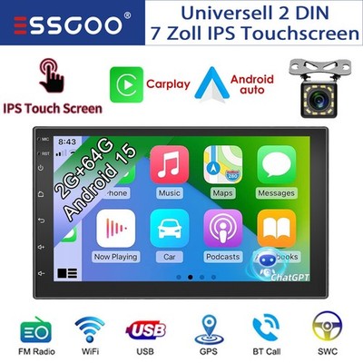 7'' Autoradio Carplay Doppel 2 DIN Android 15 2G+64G GPS NAVI WIFI RDS Kamera+ BT