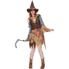 EraSpooky Women's Wicked Scarecrow Halloween Costume Straw Dress  Hat SMALL