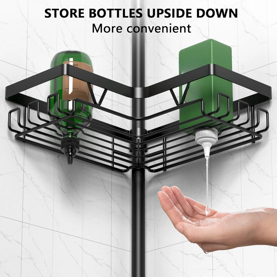 Canto chuveiro caddy poste de tensão - Aço inoxidável à prova de ferrugem chuveiro caddy de canto - Imagem 4 de 4